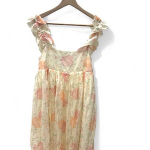 Zara Cream Floral Short Backles Dress with Peach & Green Print